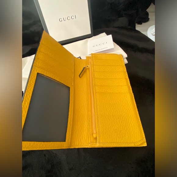 The Gucci GG Black Long Fold Wallet with Yellow Interior with box, bag - Picture 6 of 15